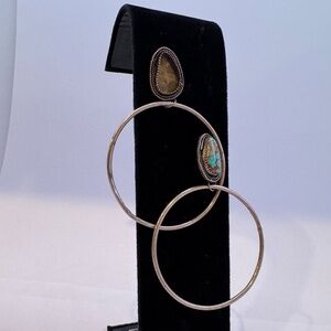 Vintage Silver and Turquoise Mountain Hoop Earrings